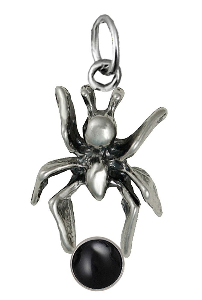 Sterling Silver Little Spider Pendant With Black Onyx